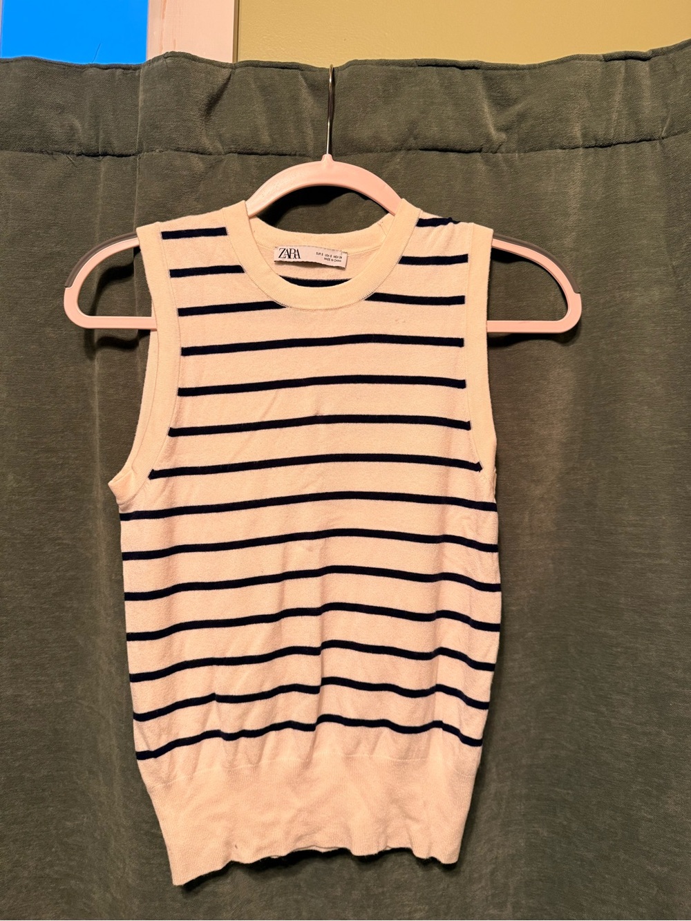 Zara Cream and Navy Striped Sleeveless Knit Tank